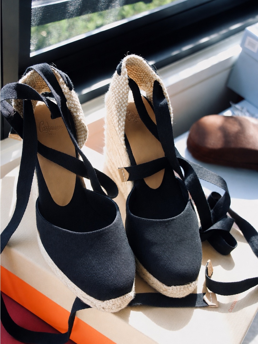 Castaner Black Espadrille Wedge Tie Sandals - Picture 2 of 5